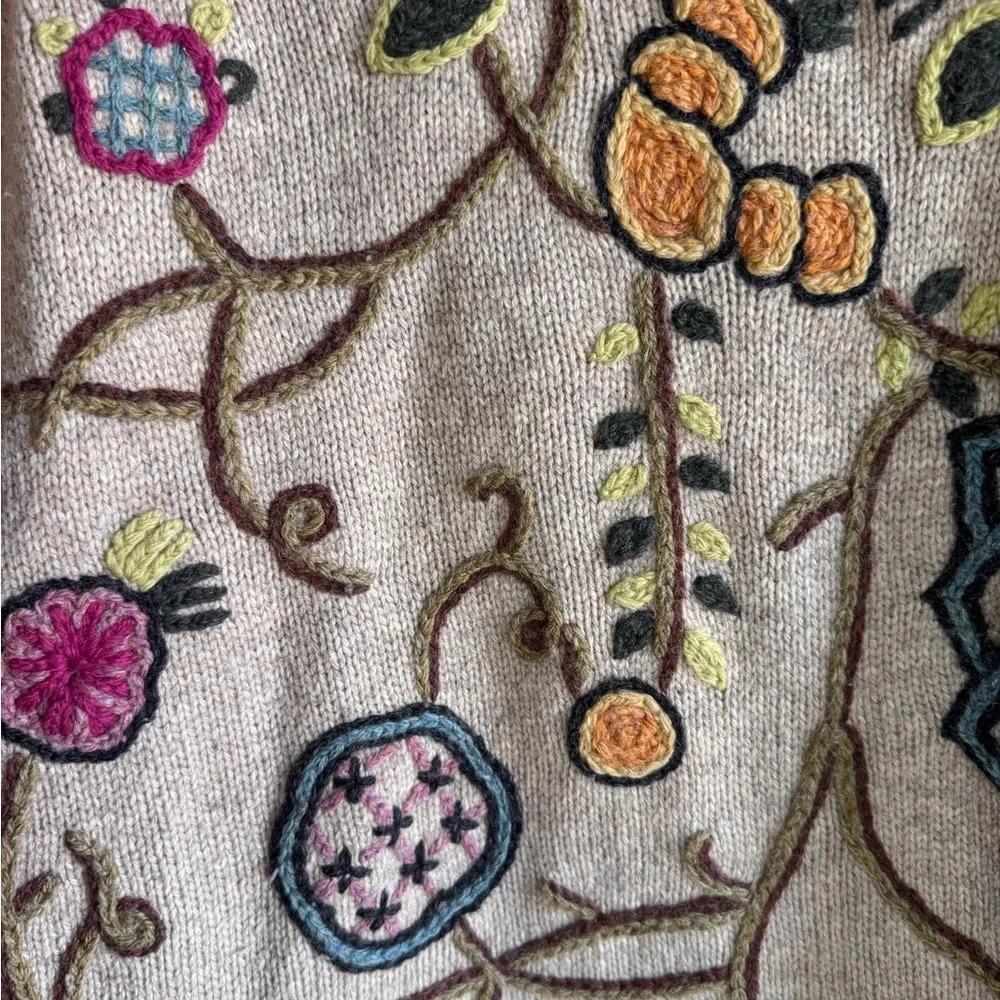 J Jill Cabin Core Embroidered Floral Wool Cardigan AOP Knit Woman’s Size Small - Picture 6 of 10